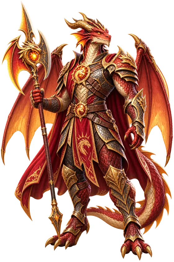 The Sunscale Dragon Warden, a red and gold armoured dragon boss