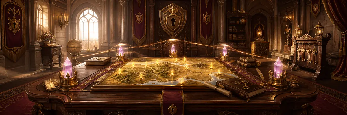 Parent Command, a war room with a glowing tactical map table