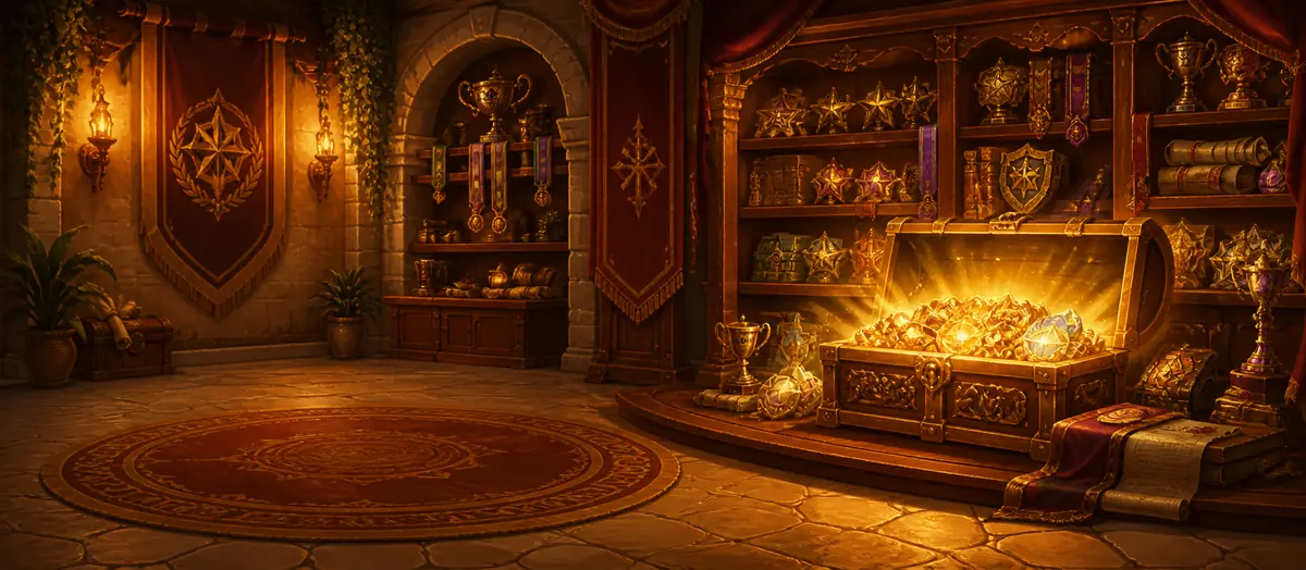 The Rewards Treasury, a vaulted room with an open chest of gold